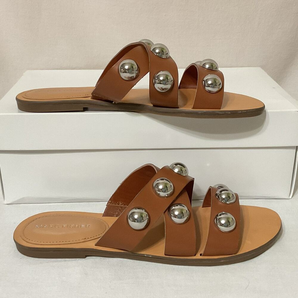 Marc Fisher Sandals Women’s 7 M Bryte 2 Slide Brown Faux Leather Slip On Flats